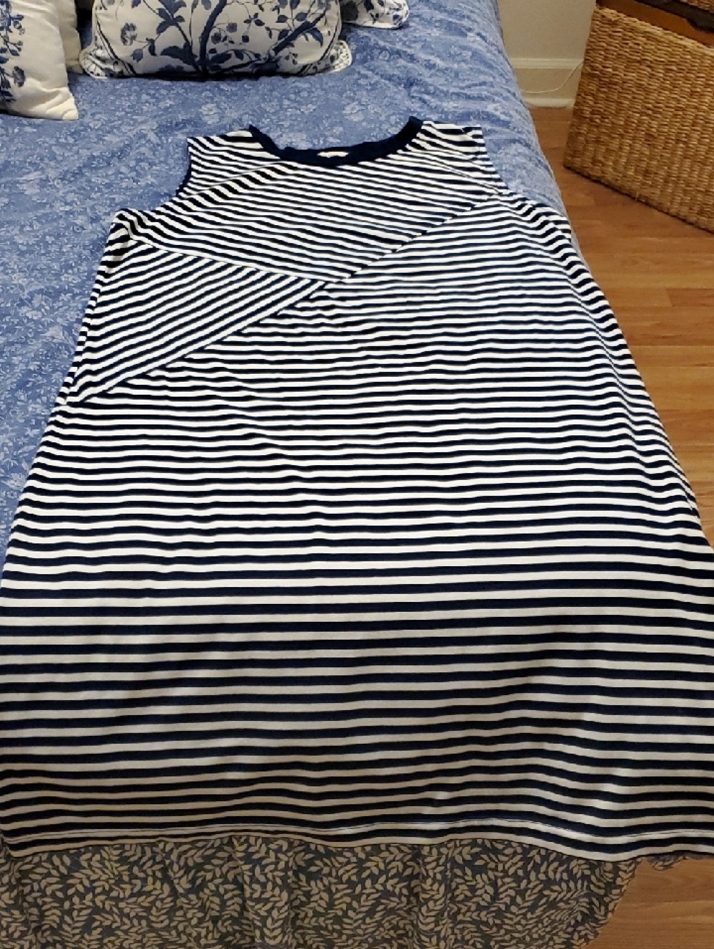 CURATED BY RUA'H KIBRIYA: Navy Blue/White Striped Sleeveless Midi Dress